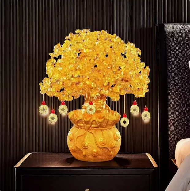 Yellow Citrine Money Tree Wine Cabinet Decoration Home Living Room Wealth Feng Shui Lucky Tree Creative Business Opening Gift.