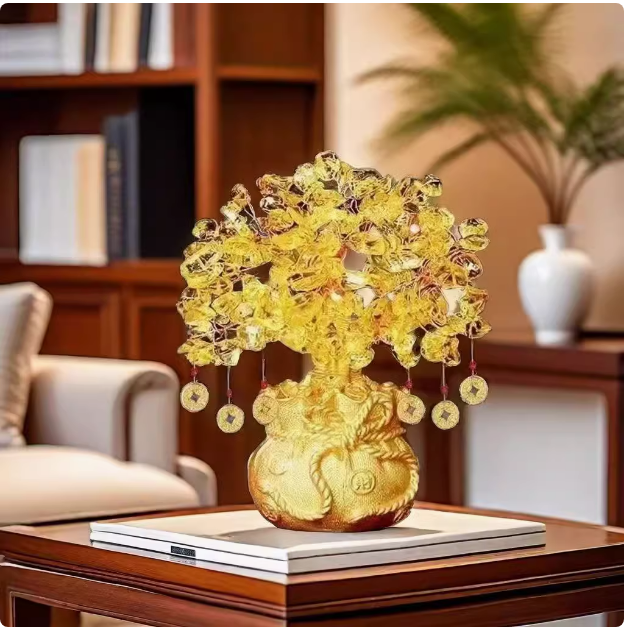 Yellow Citrine Money Tree Wine Cabinet Decoration Home Living Room Wealth Feng Shui Lucky Tree Creative Business Opening Gift.