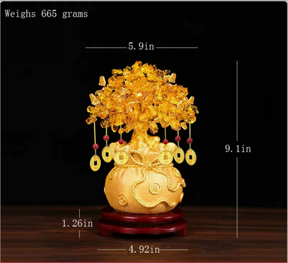 Yellow Citrine Money Tree Wine Cabinet Decoration Home Living Room Wealth Feng Shui Lucky Tree Creative Business Opening Gift.