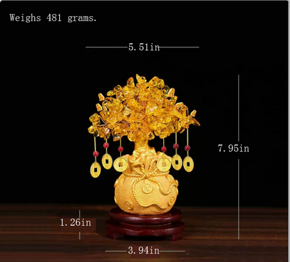 Yellow Citrine Money Tree Wine Cabinet Decoration Home Living Room Wealth Feng Shui Lucky Tree Creative Business Opening Gift.