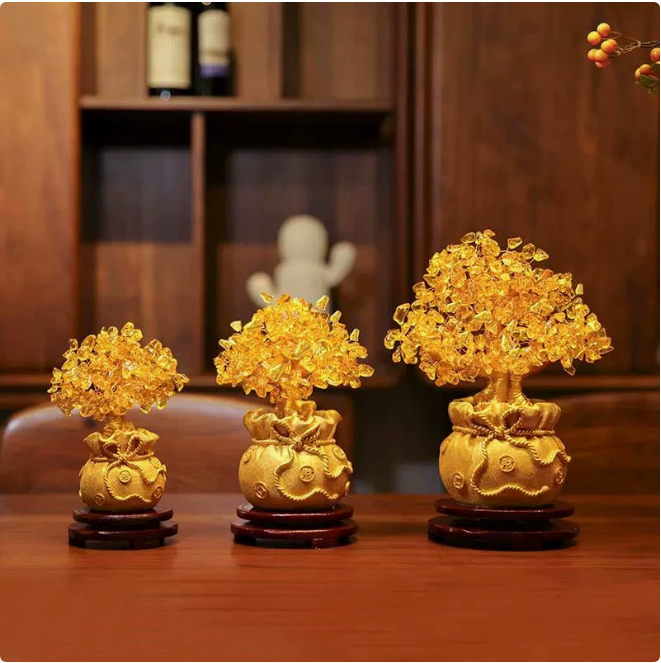 Yellow Citrine Money Tree Wine Cabinet Decoration Home Living Room Wealth Feng Shui Lucky Tree Creative Business Opening Gift.