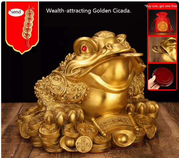 Wealth-attracting Golden Cicada Three-Legged Toad Shop Living Room Ornament.