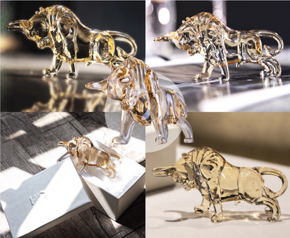 Crystal Glass Bull Mascot Desk Ornament for Study Room Simple and Creative