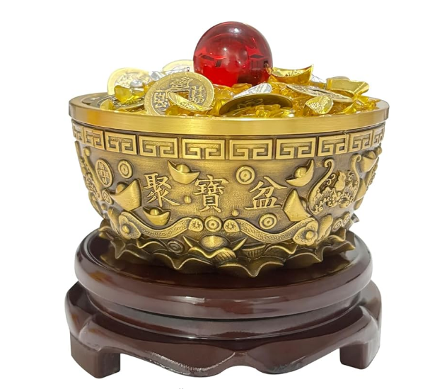 Brass wealth bowl ornament for living room, store opening, foyer, and office