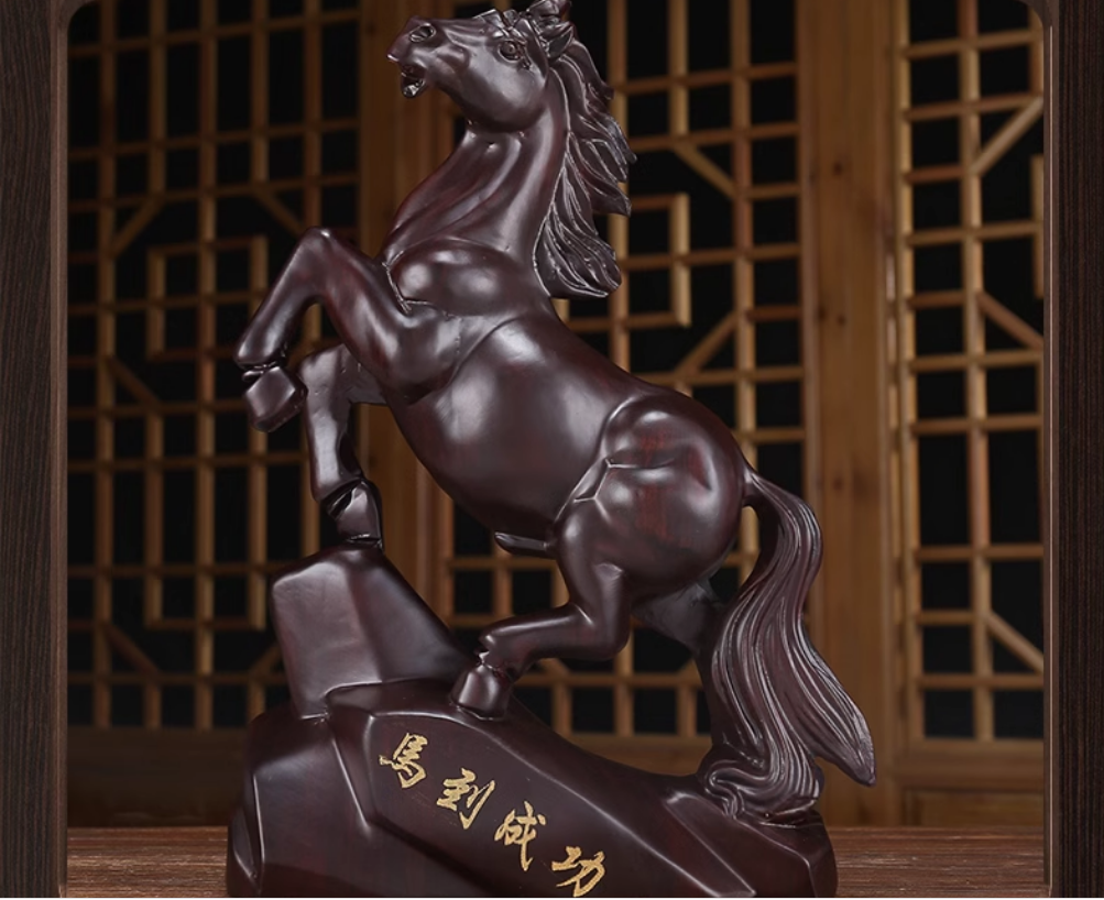 Ebony Wood Carved Horse Ornament, Solid Wood 'Success' Horse, Home, Study, Office Desk Decoration Craft