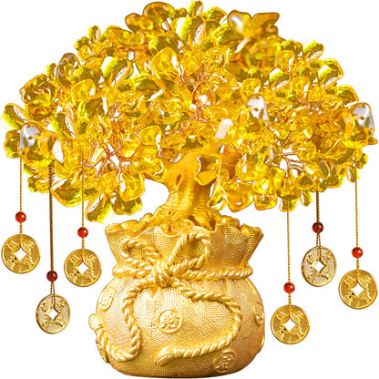 Yellow Citrine Money Tree Wine Cabinet Decoration Home Living Room Wealth Feng Shui Lucky Tree Creative Business Opening Gift.