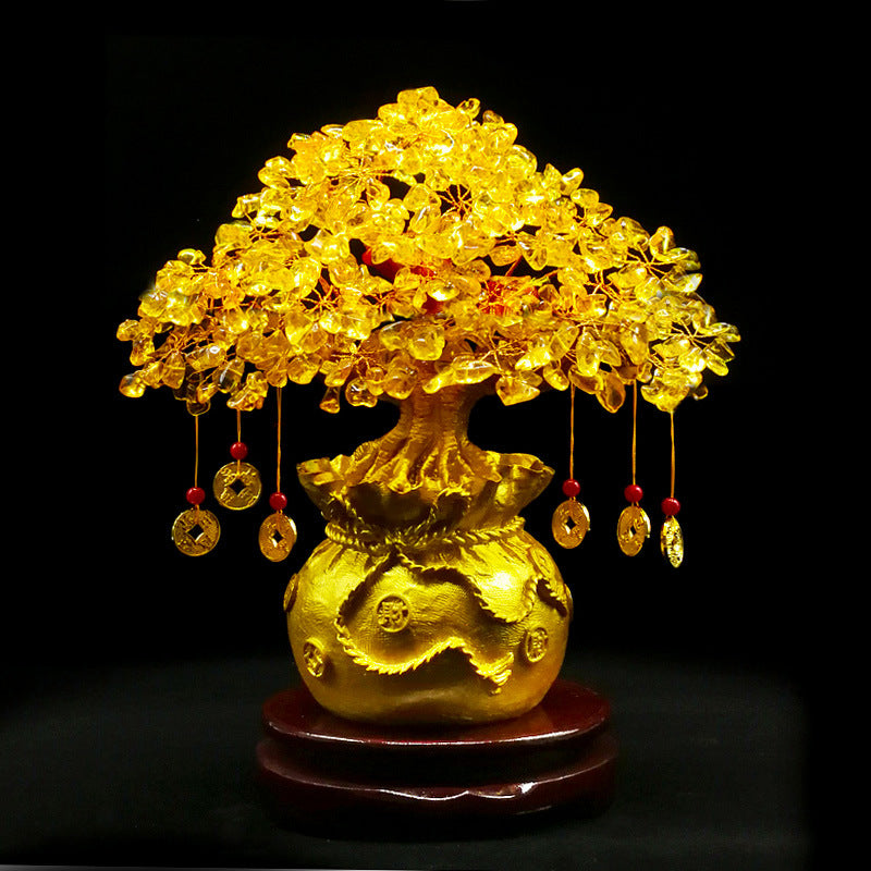 Yellow Citrine Money Tree Wine Cabinet Decoration Home Living Room Wealth Feng Shui Lucky Tree Creative Business Opening Gift.