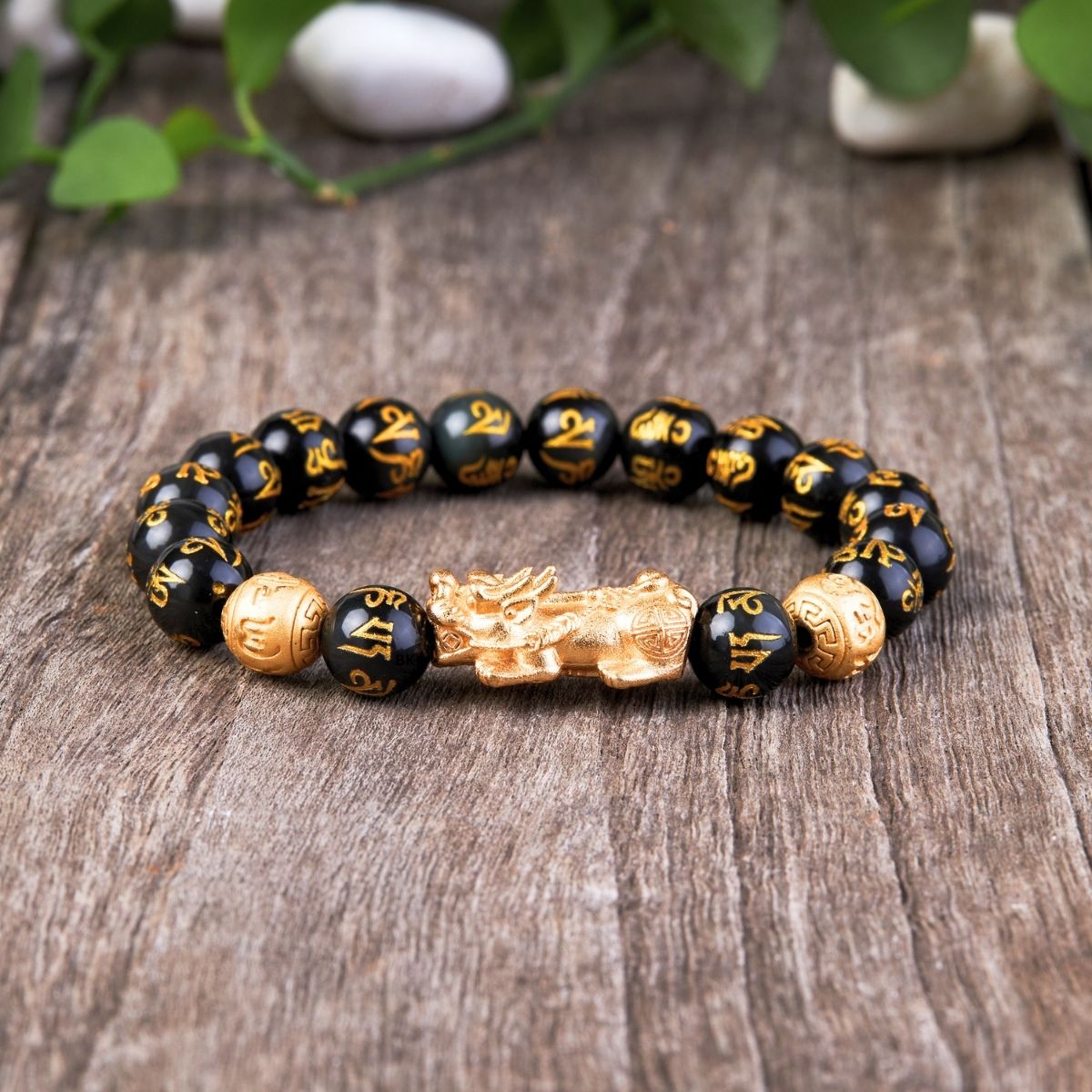 Black Obsidian Pixiu Bracelet with Six-Syllable Mantra: Feng Shui Luck Wealth and Protection