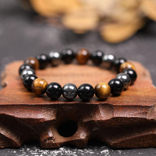 Triple Shield Bracelet - Tiger’s Eye, Obsidian & Hematite Protection